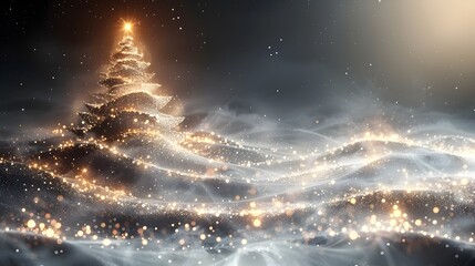 Aufkleber - Elegant Monochromatic Christmas Abstract Graphic with Glowing Geometric Patterns and Shimmering Snowflakes