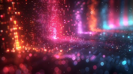 Poster - Vibrant Neon Christmas Abstract Graphic with Glowing Geometric Patterns in Bold Vibrant Colors of Pink Blue and Green