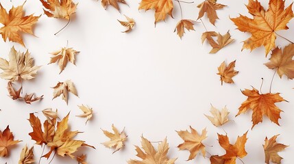 Canvas Print - Autumn composition Frame made of autumn maple leaves on white background Flat lay top view copy space : Generative AI