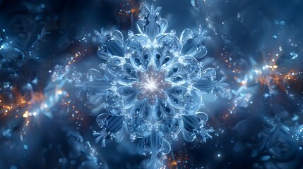 Aufkleber - Elegant Deconstructed Snowflake Design in Frosty Blues and Silvers with Dynamic Tessellating Polygons on Plain Background with Lighting Effects