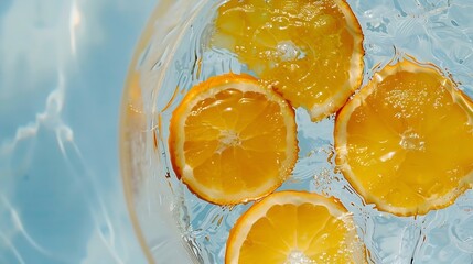 Poster - Creative summer composition made of sliced orange in transparent pool water Refreshment concept Healthy refreshing drink theme Top view : Generative AI