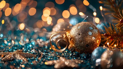 Aufkleber - Sparkling and Shimmering New Year s Eve Backdrop with Festive Ornaments and Glowing Lights