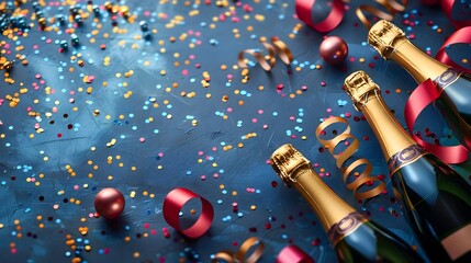 Poster - Celebratory New Year s Eve Party Scene with Champagne Bottles Confetti and Glittering