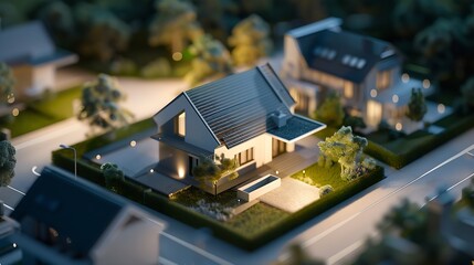 Aufkleber - Volumetric project of house Layout of a house with an open roof Miniature layout of a cottage top view Building model as a symbol of architectural business Design in architectural bure : Generative AI