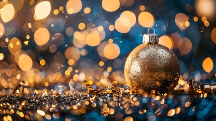 Poster - Glittering Golden Ornament Bokeh Background for Joyful New Year 2025