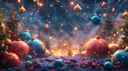 Poster - Magical Winter Wonderland with Sparkling Ornaments and Twinkling Lights for Joyful New Year
