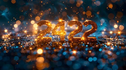Poster - Dazzling 2025 New Year Backdrop with Glittering Fireworks and Shimmering Lights