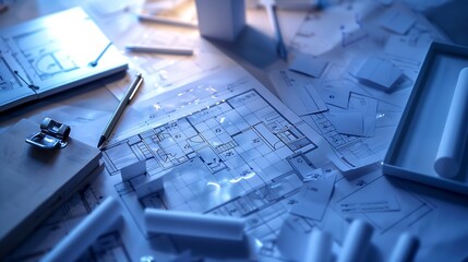 Aufkleber - Interior architecture discussing with blueprint Engineering Concept : Generative AI
