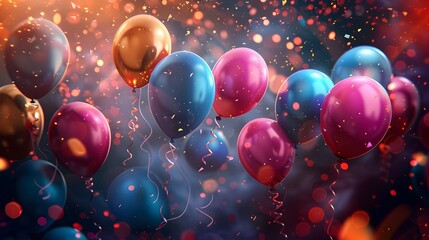 Poster - Dazzling New Year 2025 with Colorful Balloons and Shimmering Confetti