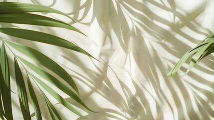 Aufkleber - Minimalist aesthetic natural background with tropical palm leaves sunlight shadow on a neutral beige textile copy space : Generative AI