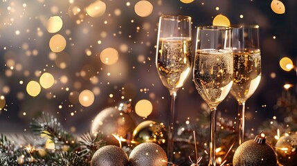Poster - Elegant Champagne Welcoming the New Year with Sparkling Joy and Anticipation