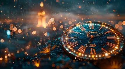 Aufkleber - Mesmerizing New Year s Eve with Glittering Countdown Clock and Dazzling Fireworks Display