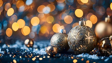 Poster - Happy New Year 2025 Glittering Holiday Ornaments Festive Background