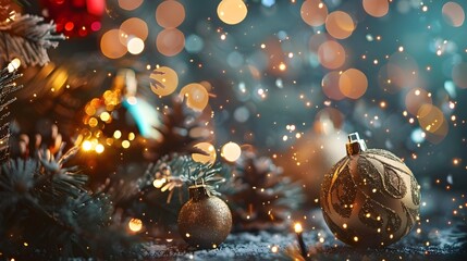 Poster - Vibrant and Dazzling Holiday with Sparkling Ornaments and Twinkling Lights