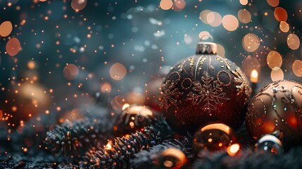 Poster - Festive Christmas Ornaments and Sparkling Bokeh Lights for Celebratory 2025 New Year