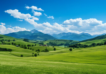 Wall Mural - Landscape with mountains and blue sky