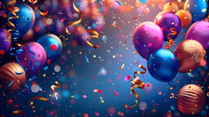 Poster - Vibrant and Joyful New Year with Colorful Confetti and Balloons