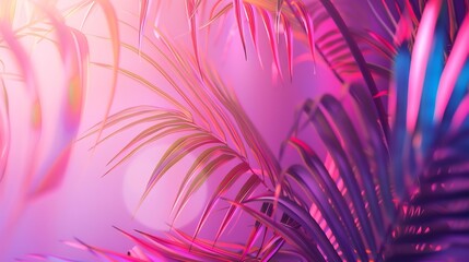 Aufkleber - Tropical and palm leaves in vibrant bold gradient holographic neon  colors Concept art Minimal surrealism background : Generative AI