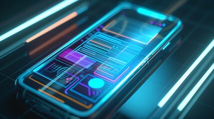 Leinwandbilder - UX mobile application wireframe Sketch prototype framework layout future app design project UI UX  user interface and user experience designer Creative concept for smartphone App devel : Generative AI