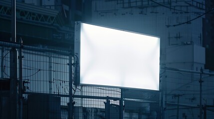 Blank white advertising banner on the construction cite fence : Generative AI