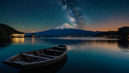 romantic scene of two lovers in the moonlight at the edge of a lake, soft and mauve color
