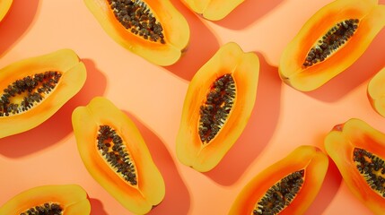 Wall Mural - Creative layout made of papaya on the watercolor background Flat lay Food concept : Generative AI