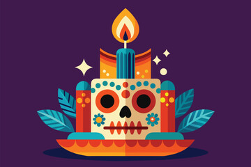 Sticker - A birthday cake adorned with a single candle on top, Dia de muertos candle Customizable Semi Flat Illustration