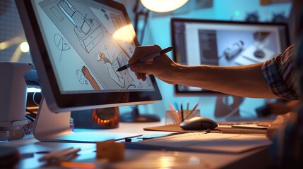 Leinwandbilder - UI UX website development team sketching wireframe layout for responsive web content in studio : Generative AI