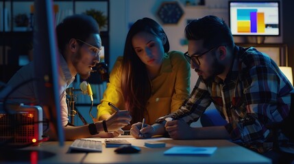 Leinwandbilder - Group of ux developer and ui designer brainstorming about app interface design at modern office Creative digital development agency : Generative AI