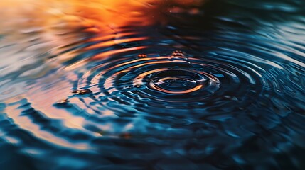 Aufkleber - Water panoramic banner background Water texture water surface with rings and ripple Spa concept background Flat lay top view copy space composition with copyspace : Generative AI