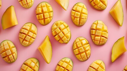 Aufkleber - Creative layout made of mango Flat lay Food concept Macro concept : Generative AI