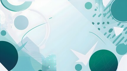 Fototapete - Abstract Geometric Composition with Fluid Blue and Green Shapes on Minimalist White Background