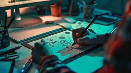 Leinwandbilder - Website designer creates a sketch application Developing a project drawing an interface mockup : Generative AI