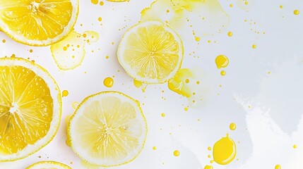 Poster - Creative layout made of lemon with watercolor spots on the white background Flat lay Food concept : Generative AI