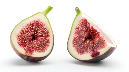 Poster - Fig green Cut in half and whole fig Greenred fruit isolated on a white background : Generative AI