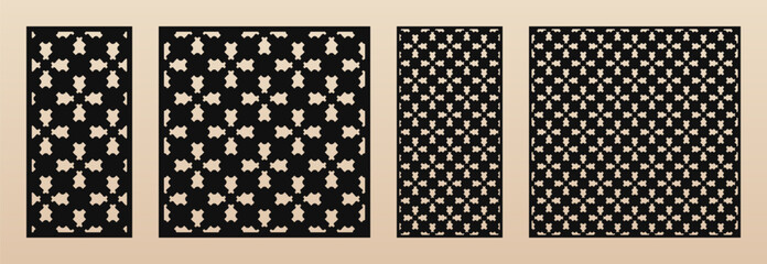 Aufkleber - Decorative stencils for laser cut, CNC cut. Vector panels with oriental floral ornament, abstract geometric pattern. Elegant template for cutting of wood, metal, paper, plywood. Aspect ratio 1:1, 1:2