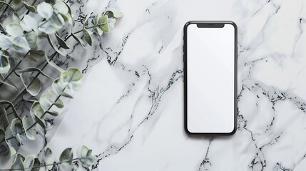 Aufkleber - Flatlay mobile phone on marble table Aesthetic elegant blog online shopping online store social media branding template with blank copy space : Generative AI