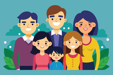 Sticker - A family standing united in front of a vibrant blue background, Family Customizable Flat Illustration