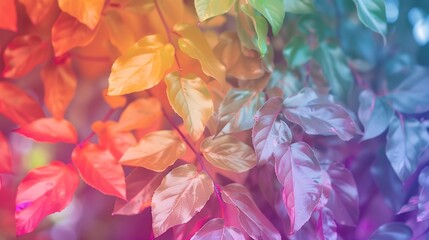 Wall Mural - autumn leaves rainbow color gradient autumn season change concept : generative ai