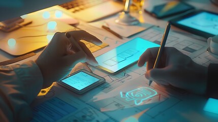 Leinwandbilder - Creative Web Designer planning application and developing template layout framework for mobile phone User experience UX concept : Generative AI