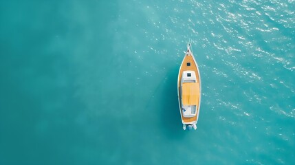 Poster - Yacht on the water surface from top view Turquoise water background from top view Summer seascape from air Travel concept and idea : Generative AI
