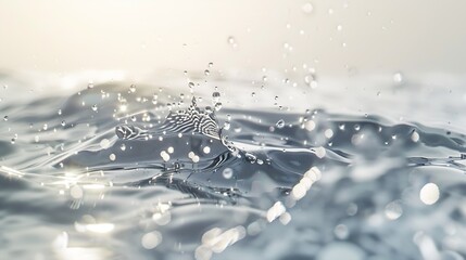 Poster - Blurred desaturated transparent clear calm water surface texture with splashes and bubbles Trendy abstract nature background Whitegrey water waves in sunlight : Generative AI
