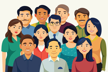 Wall Mural - Diverse group of individuals gathered and standing in a row next to each other, Baby shower Customizable Disproportionate Illustration