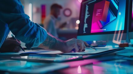 Leinwandbilder - Team of Creative Web Graphic Designer planning drawing website ux app for mobile phone application and development template layout process to developing prototype wireframe User experi : Generative AI