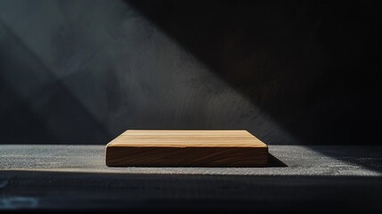Poster - Wooden board with shadows and black wall background Free space for your decoration : Generative AI