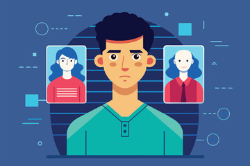 Poster - A man with three avatars projected onto his face, showcasing a customizable and disproportionate illustration, Hidden person Customizable Disproportionate Illustration