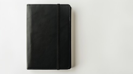 Aufkleber - Black leather notebook mockup with elastic isolated on white background Top view Clipping path : Generative AI