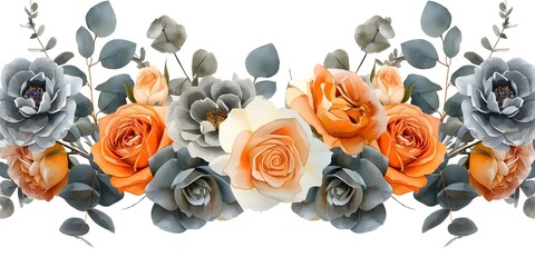 Poster - Handpainted watercolor bouquet with roses eucalyptus and peach flowers in modern style. Concept Watercolor Painting, Bouquet, Roses, Eucalyptus, Peach Flowers, Modern Style