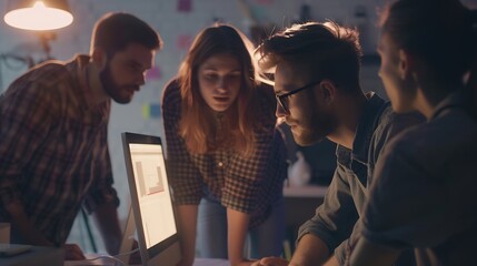 Leinwandbilder - Group of young creative people working on new website wireframe planning application development at office : Generative AI