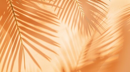 Aufkleber - Warm orange and beige summer color background with tropical palm shadow Two trend pastel paper and exotic plant shade layout Minimal flat lay with leaf silhouette overlay : Generative AI